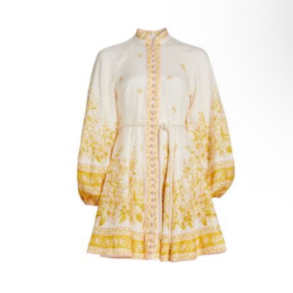 Zimmermann Floral Linen MiniDress Pink Gold